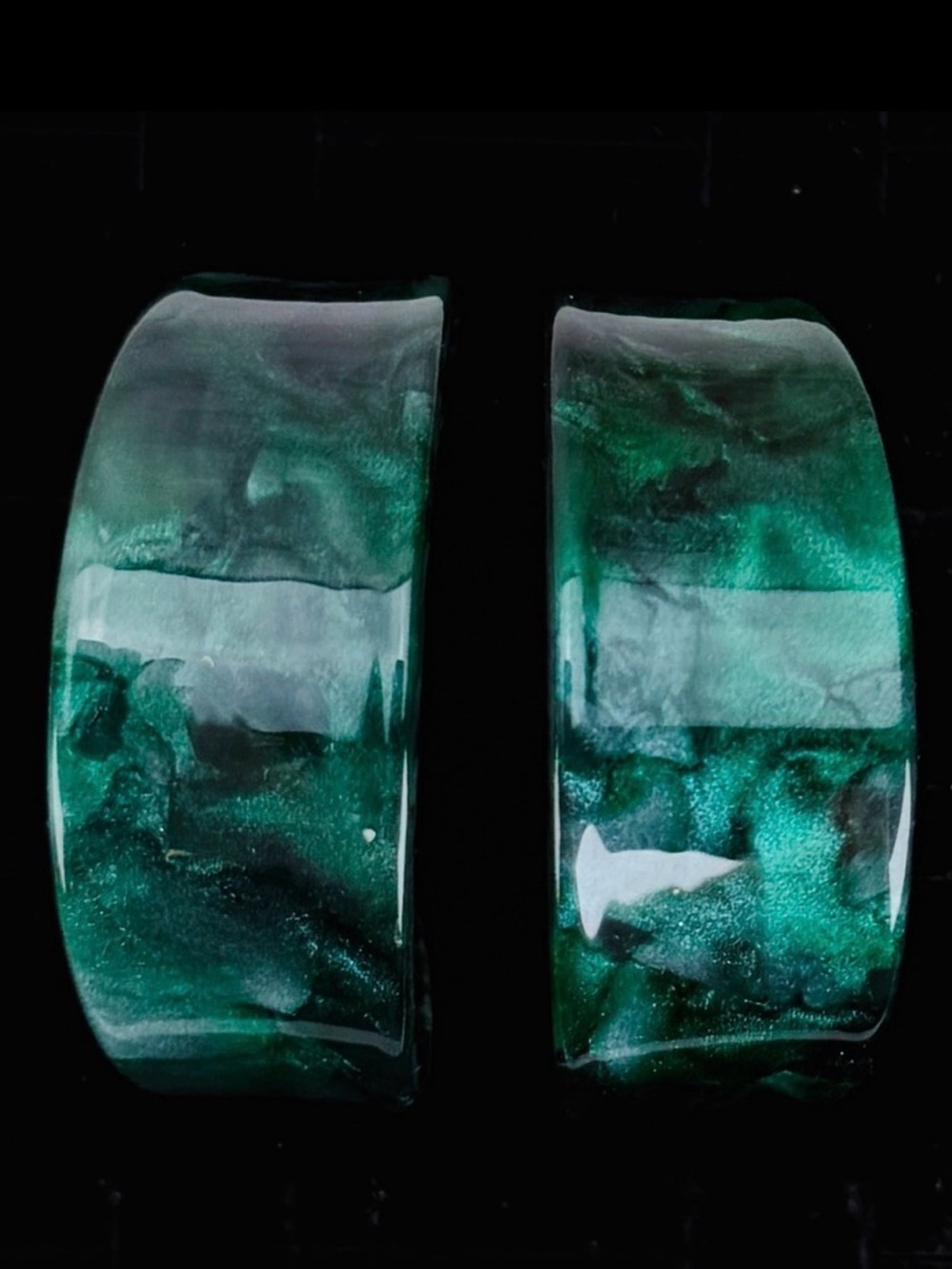 Vintage Green Marbled lightweight, half hoop wide pierced earrings